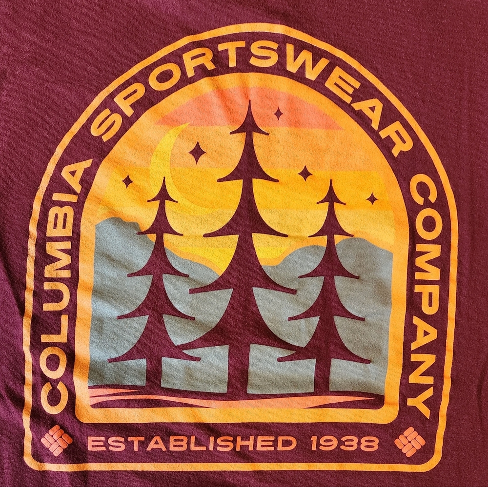 Columbia Men's Short Sleeve Tee - Burgundy, Yellow, Green Graphic